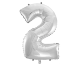 Folien-Ballons Zahlen ''2'' silber, H: ca 105 cm