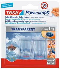 tesa Powerstrips® Transparent Deko Haken XL, 2 Haken, 4 Str.