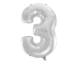 Folien-Ballons Zahlen ''3'' silber, H: ca 105 cm