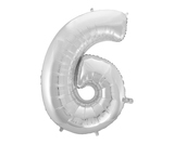 Folien-Ballons Zahlen ''6'' silber, H: ca 105 cm