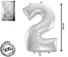 Folien-Ballons Zahlen ''2'' silber, H: ca 105 cm