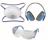 Sicherheitsset CE 3-tlg. Brille, Gehörschutz, Maske