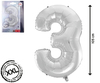 Folien-Ballons Zahlen ''3'' silber, H: ca 105 cm