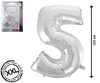 Folien-Ballons Zahlen ''5'' silber, H: ca 105 cm